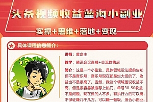 黄岛主头条视频蓝海小领域副业项目