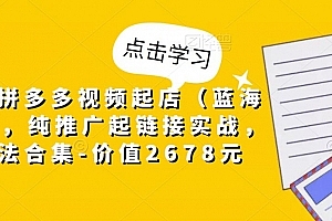小乔·拼多多视频起店(蓝海项目),纯推广起链接实战,多玩法合集
