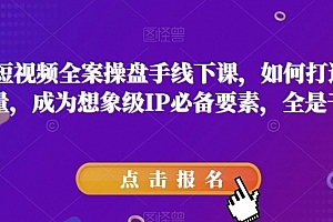 11月短视频全案操盘手线下课,如何打通自然流量,成为想象级IP必备要素,全是干货