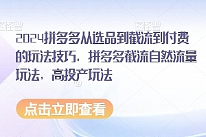2024拼多多从选品到截流到付费的玩法技巧,拼多多截流自然流量玩法,高投产玩法