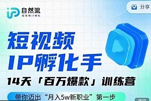 瑶瑶·自然流IP孵化手第九期,短视频IP孵化手,14天百万爆款训练营