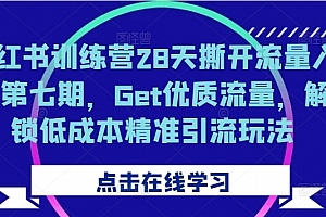 小红书训练营28天撕开流量入口第七期,Get优质流量,解锁低成本精准引流玩法