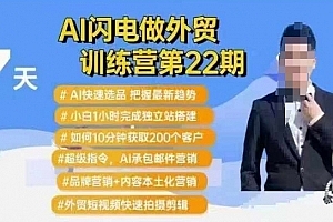 AI闪电做外贸训练营第22期:Al快速选品+小白1小时完成独立站搭建+10分钟获取200个客户等