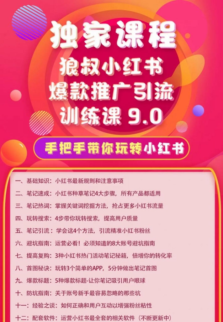 狼叔：小红书爆款推广引流训练课9.0，手把手带你玩转小红书