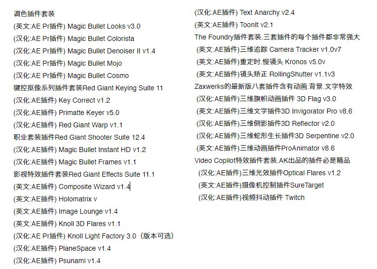 全套Ae，Pr，Ps插件集合包一键安装