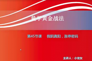 【小龙女】量学大讲堂-聂金群《量学黄金战法》第三期