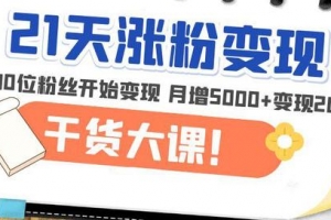 21天精准涨粉变现干货大课：从10位粉丝开始变现月增5000+变现20w+