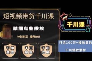 短视频带货-千川专业投放课，精细化专业投放，计划纠正，提升ROI