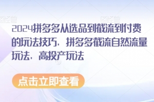 2024拼多多从选品到截流到付费的玩法技巧，拼多多截流自然流量玩法，高投产玩法
