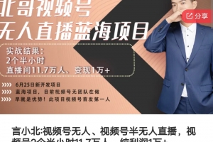 言小北_视频号无人、视频号半无人直播，视频号2个半小时11.7万人，纯利润1万+