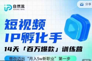 瑶瑶·自然流IP孵化手第九期，短视频IP孵化手，14天百万爆款训练营
