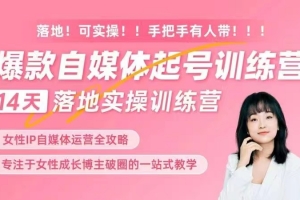 女性IP爆款自媒体起号训练营，14天落地创业宝典：解决自媒体运营难题，打造爆款内容