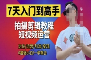 泽一剪辑教程7天入门到高手，短视频剪辑运营高手课，定位 运营 引|流 变现，0基础小白一学就会