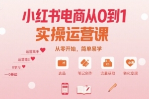 小红书电商从0到1实操运营课，从零开始，简单易学
