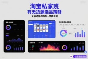子鹏讲电商淘宝私家班，有无货源选品策略，高成功率爆款全流程打法，全店动销与淘短+付费引流