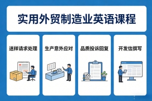 实用外贸制造业英语课程，教你专业处理送样请求、应对生产意外、回复品质投诉、撰写开发信等